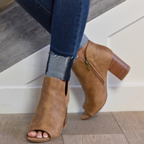 Taupe All season Peep Toe Suede bootie - Picture 2 of 8